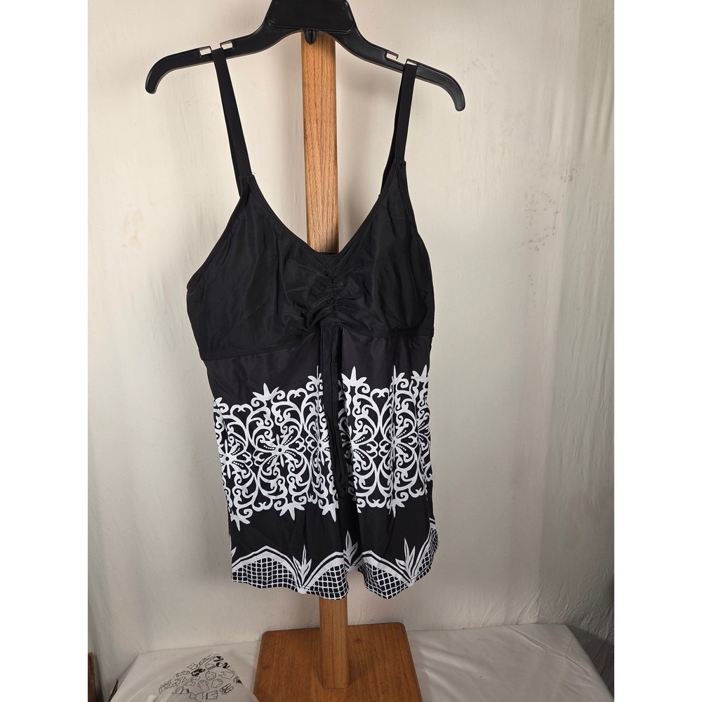 Unbranded Black White Damask Print Tankini Set with Swim Shorts 3XL